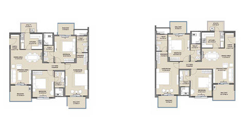 3 BHK + Servant + Deck Floor Plan